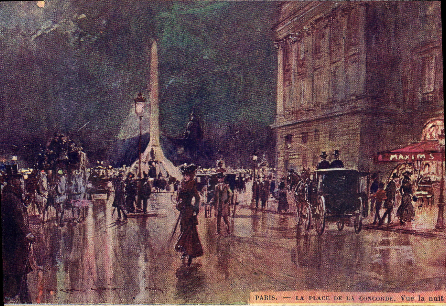 CPA Paris Illustrateur La place de la Concorde Vue de nuit
