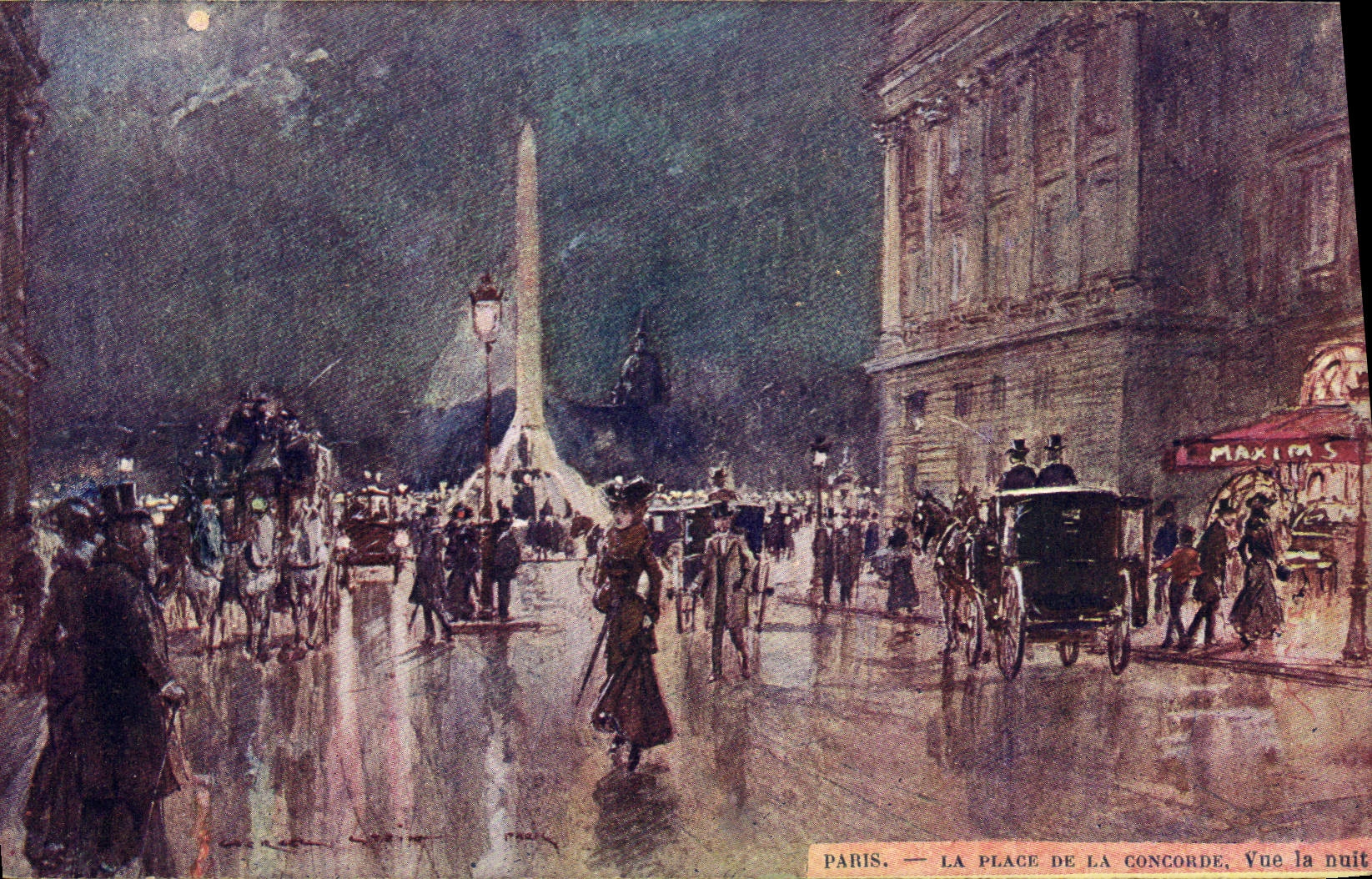 Paris — La Place de la Concorde, Ansicht zur Nacht — Maxims