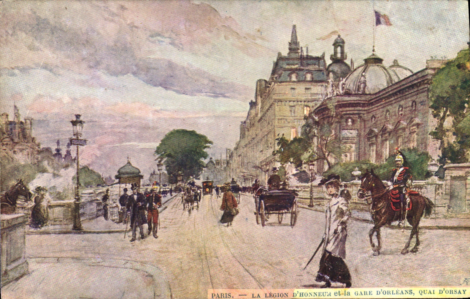 CPA Paris Illustrateur La Legion d'honneur et la Gare d'Orleans Quai d'Orsay