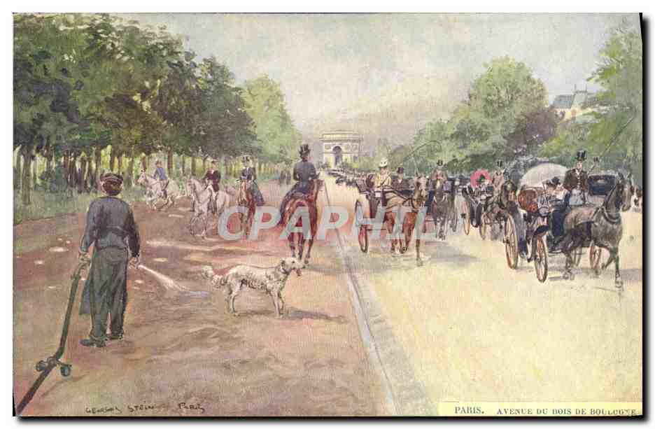 CPA Paris Illustrateur Avenue du Bois de Boulogne Chien Arc de Triomphe