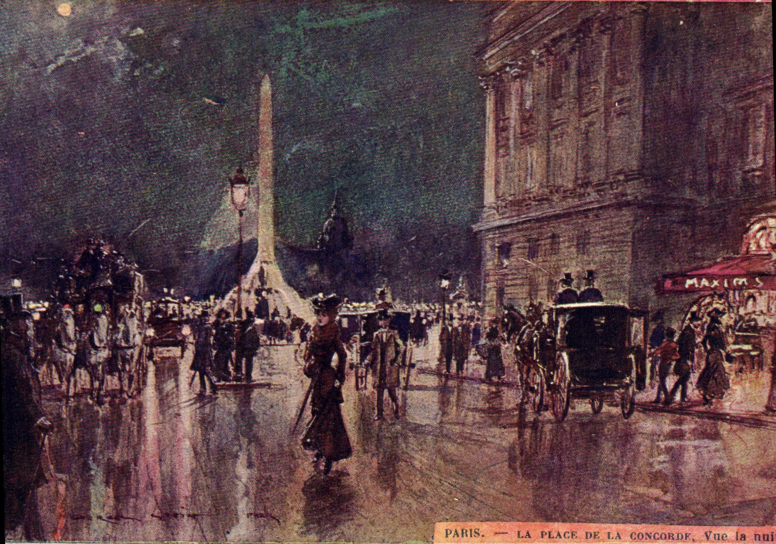 CPA Paris Illustrateur La place de la Concorde vue de nuit