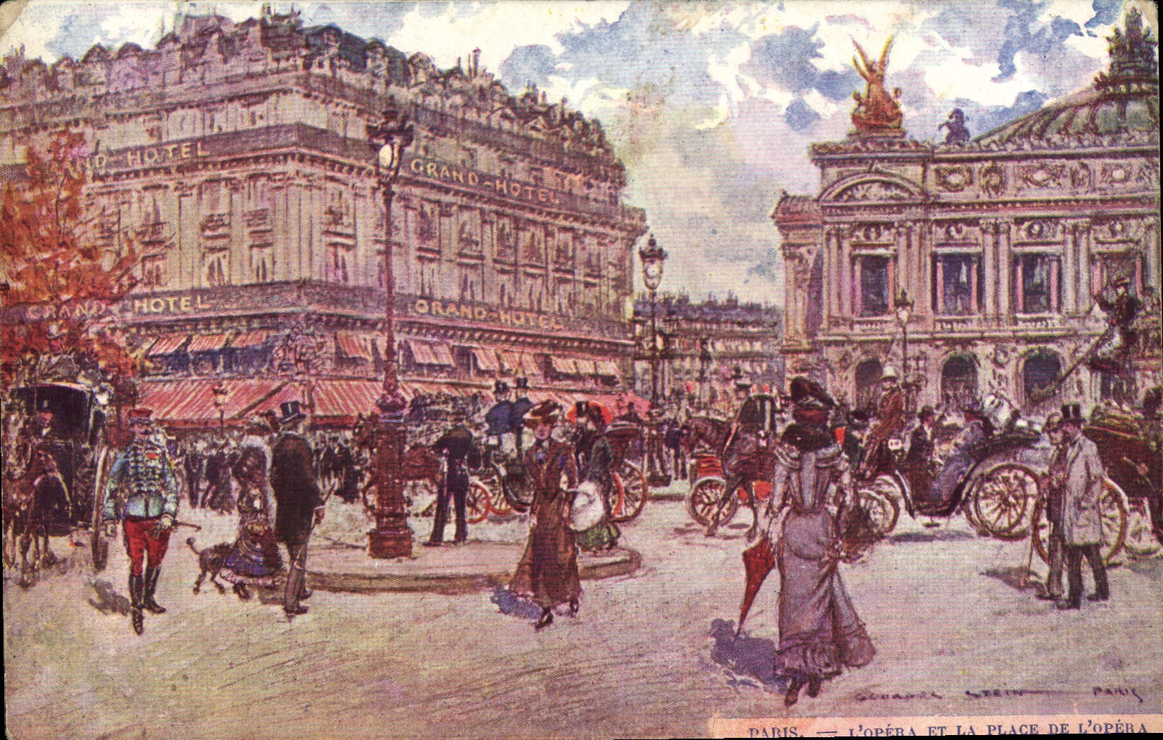 CPA Paris Illustrateur L'Opera et la place de l'Opera