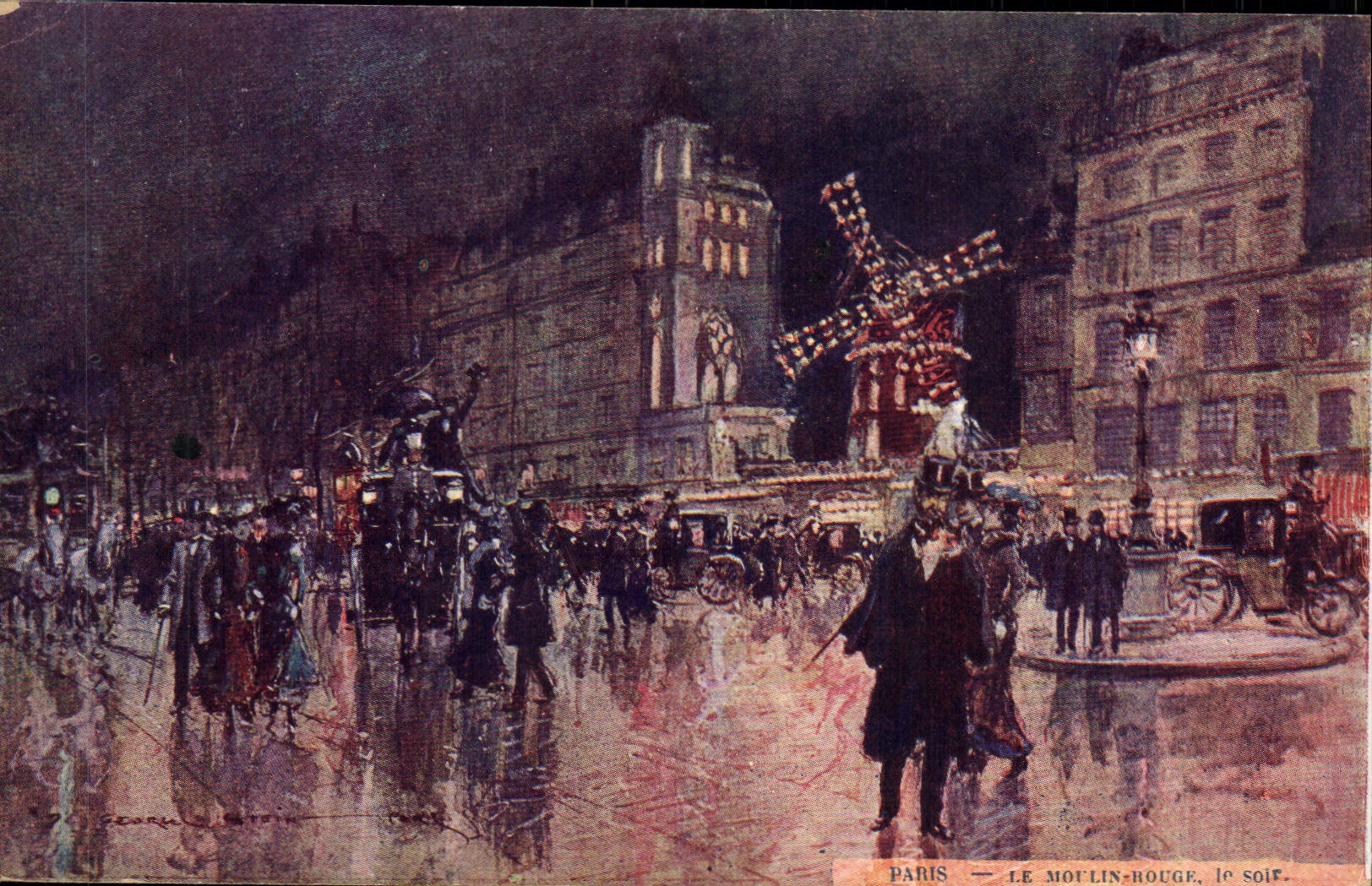 CPA Paris Illustrateur Le Moulin Rouge Le soir