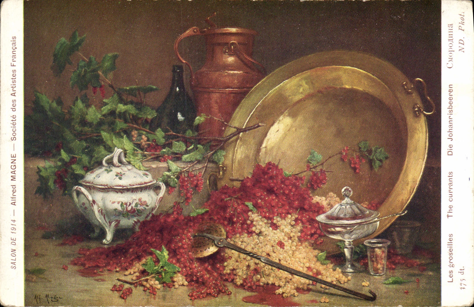 CPA Fantaisie Fleurs Salon de 1914 Alfred Magne Les groseilles