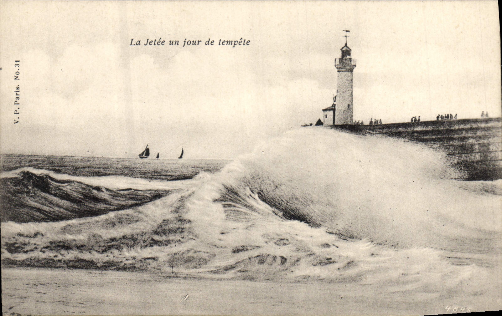 CPA Phare La jetee un jour de tempte