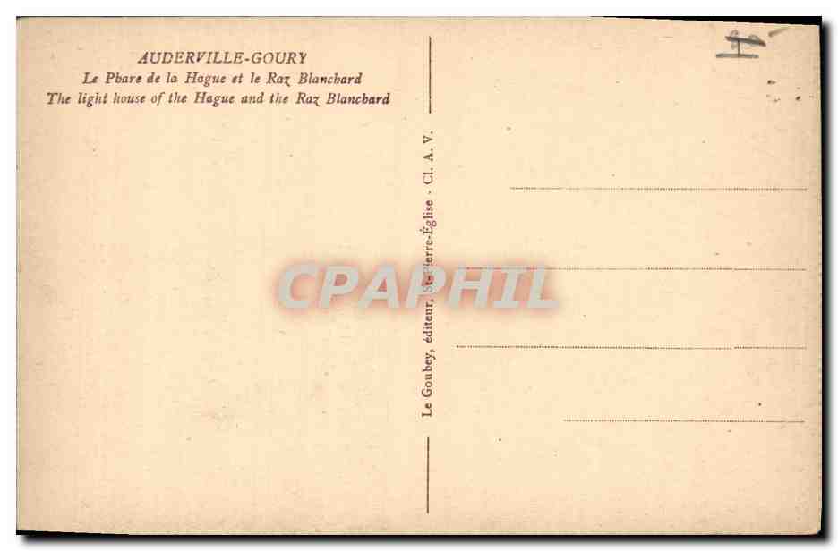 CPA Auderville Goury Le Phare de la Hague et le Raz Blanchard — Rückseite