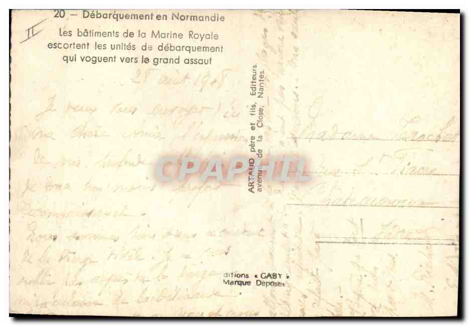 CPA Militaria Debarquement en Normandie Les batiments de la Royale escortent les unites de debarquement — Rückseite