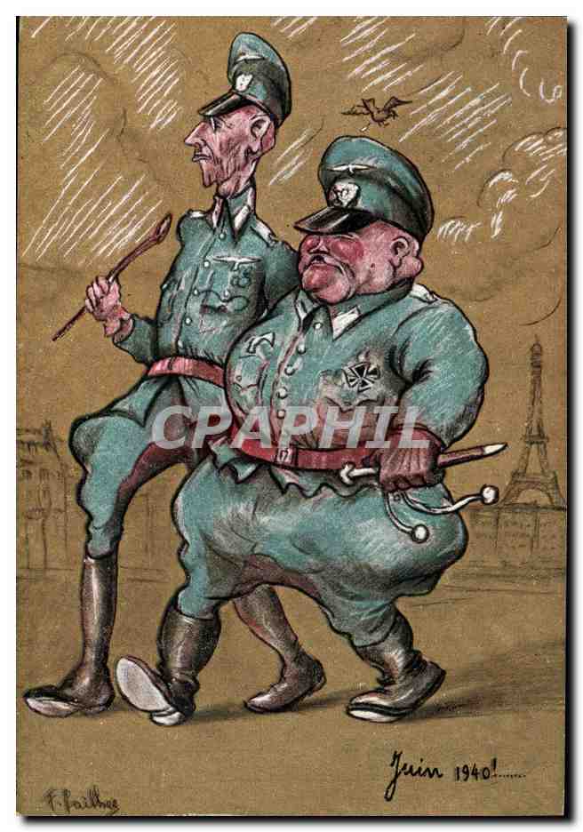 Deux officiers allemands caricaturés — Juin 1940 — F. Paillbee