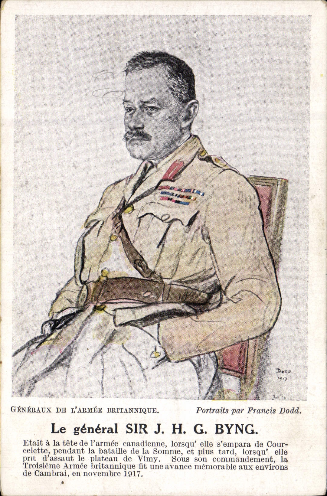 Le général SIR J. H. G. BYNG — Généraux de l'Armée britannique — Portraits par Francis Dodd — 1917