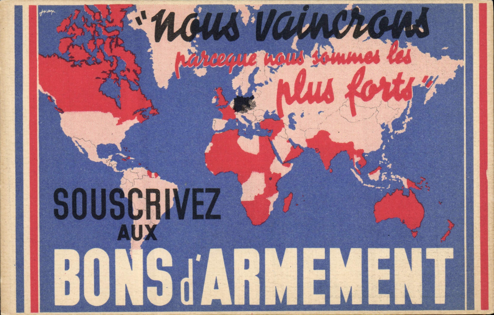 Carte postale de propagande — 'Nous vaincrons parce que nous sommes les plus forts' — éditeur inconnu