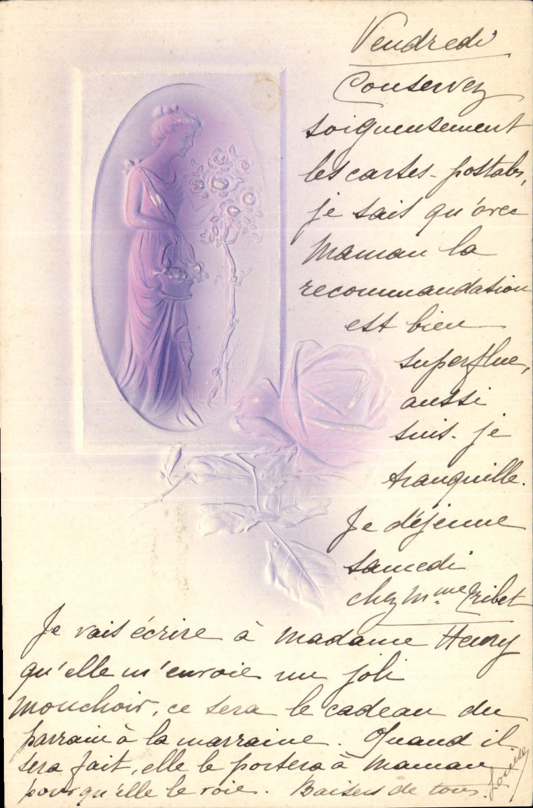 CPA Fantaisie Fleurs Femme (en relief)