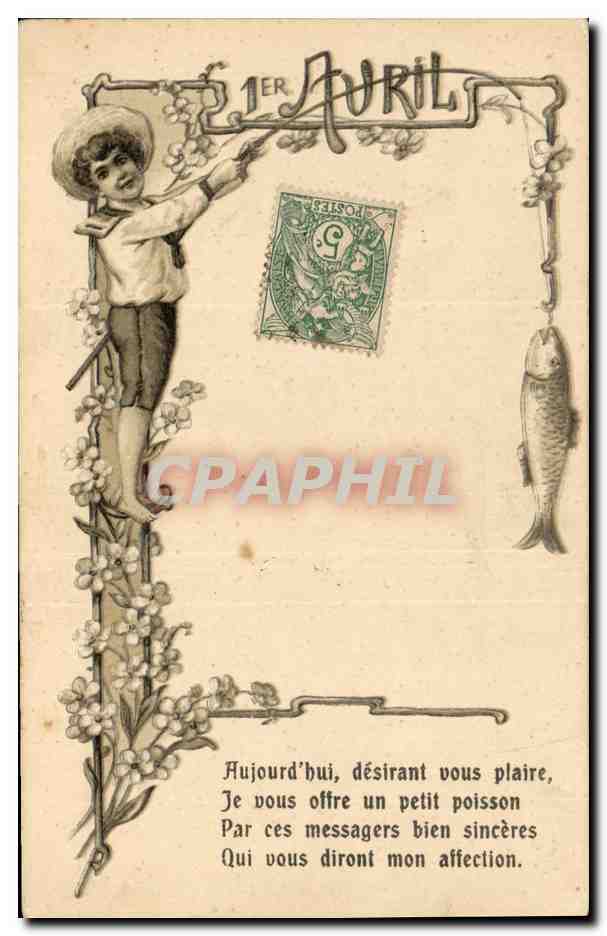 CPA Fantaisie Fleurs Enfant 1er Avril Poisson
