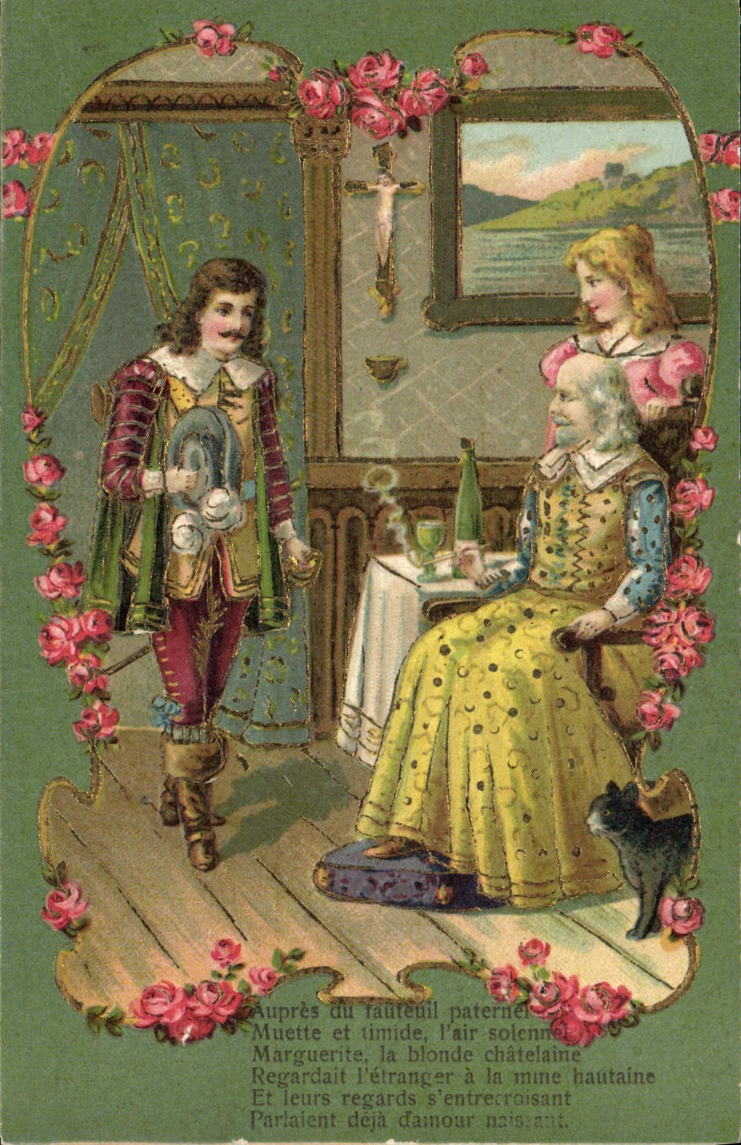 CPA Fantaisie Fleurs Personnages Mousquetaire Chat