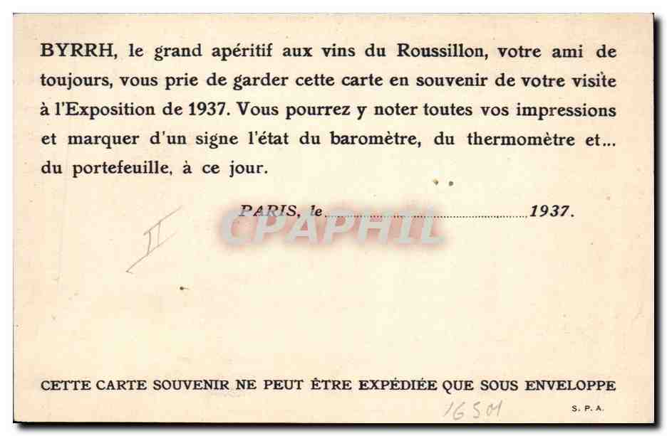 Exposition des Arts et Techniques 1937 — Le Bateau Terre-Neuvas — Byrrh — Back