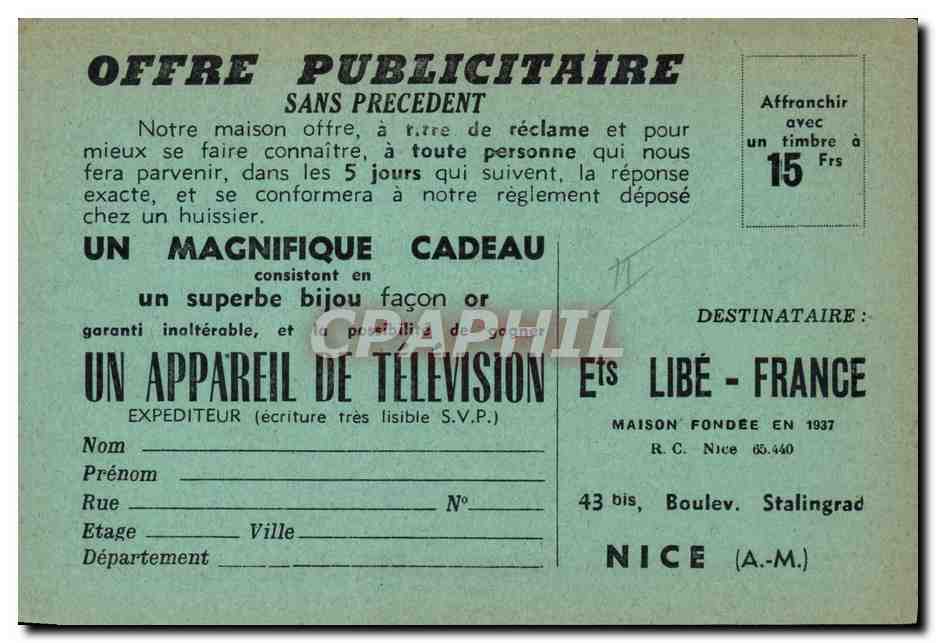 CPA Publicite Libe France Appareil de television — Verso