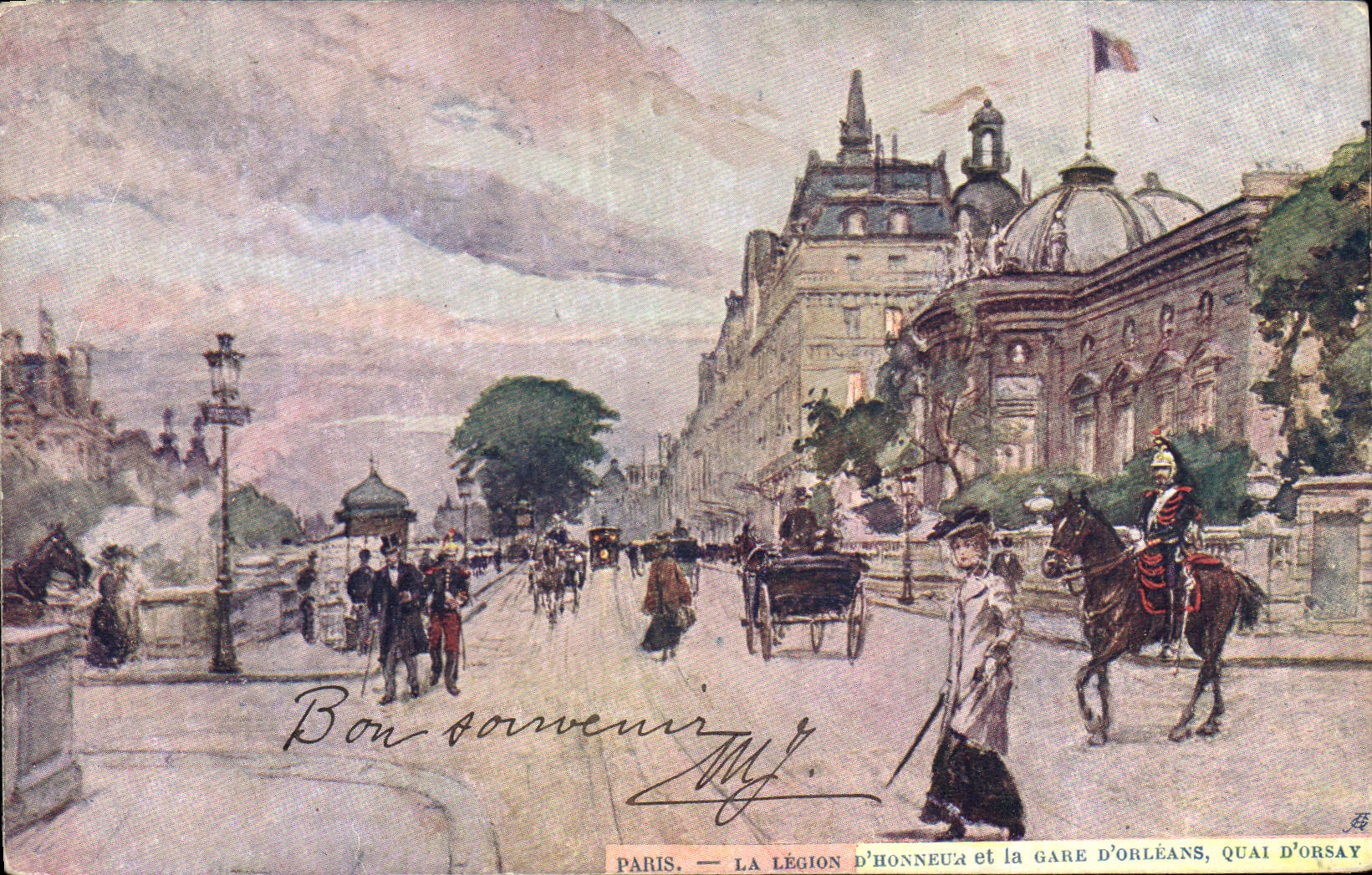 CPA Paris Illustrateur La Legion d'honneur et la gare d'Orleans Quai d'Orsay 