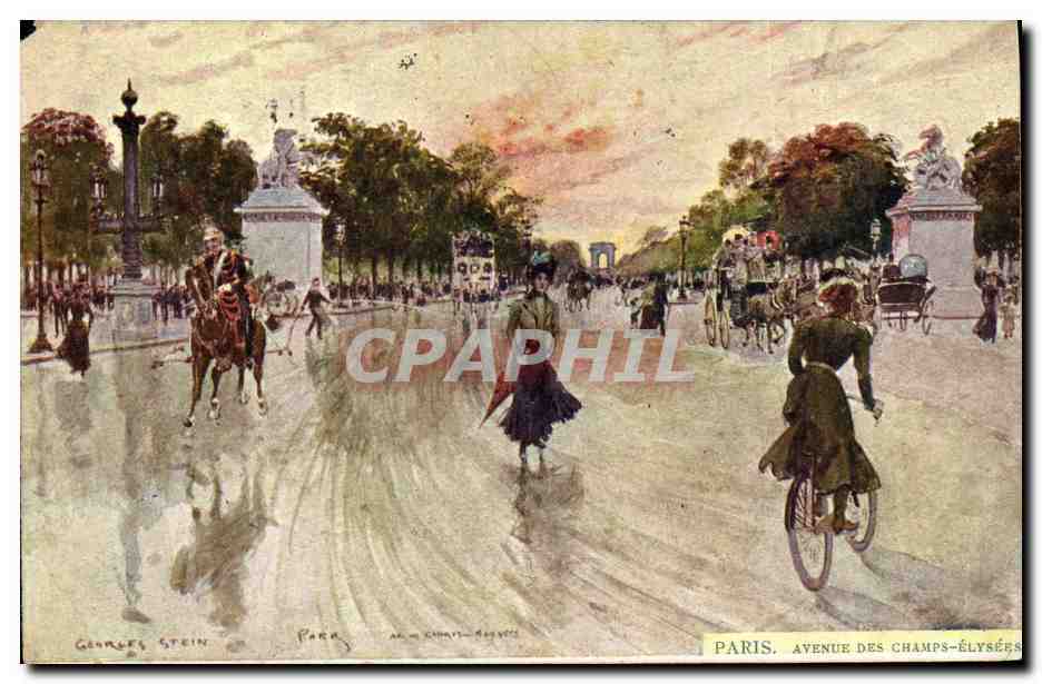 CPA Paris Illustrateur Avenue des champs Elysees Velo Cycle 