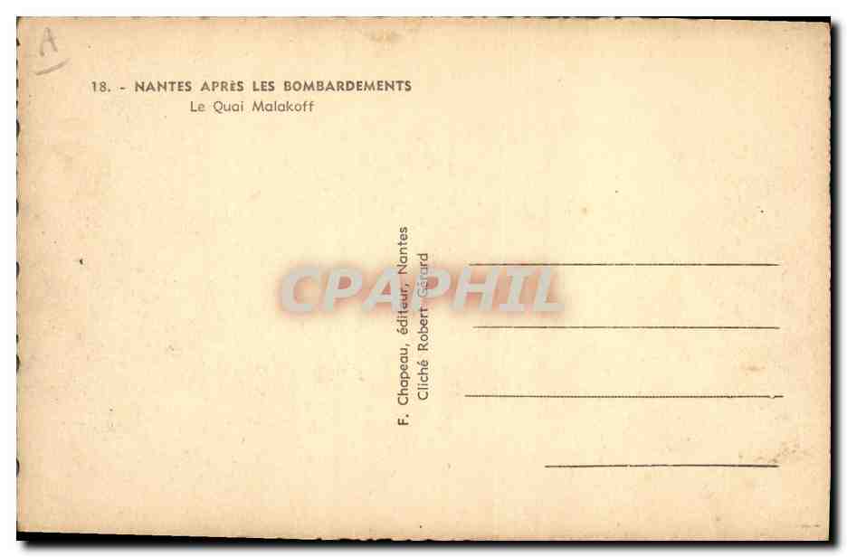 CPM Militaria Nantes apres les bombardements le Quai Malakoff — Rückseite