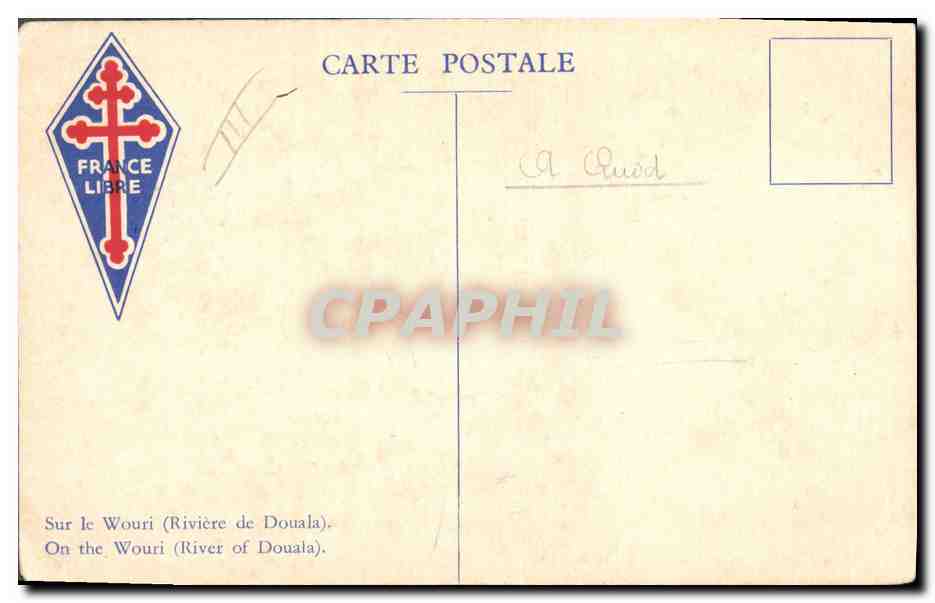 CPM Militaria Sur le Wouri Riviere de Douala Cameroun France Libre Croix de Lorraine — Verso