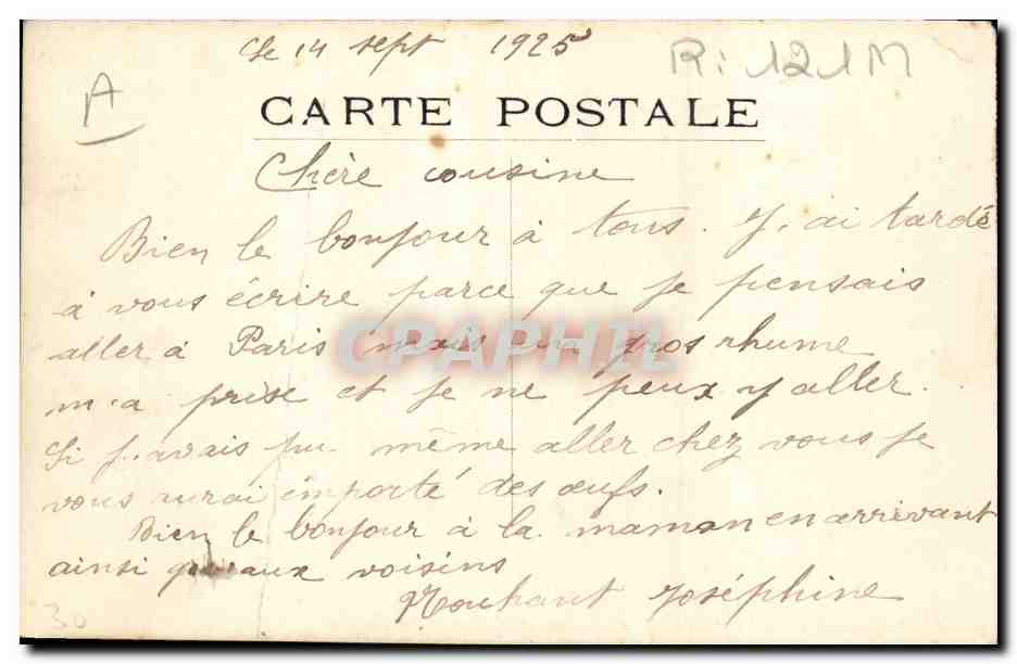 CPA Folklore Paysanne d'Auvergne revenant du marche Cheval — Verso