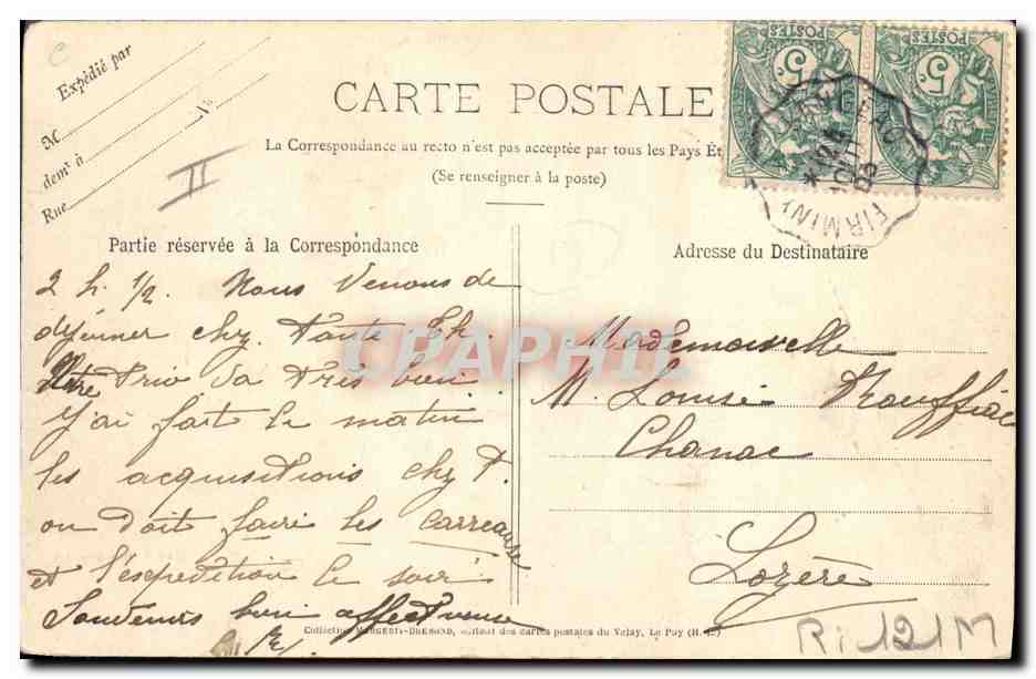 CPA Folklore La Bourree du Velay — Verso