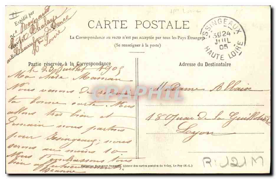 CPA Folklore Le Velay Le berger du village Moutons — Verso