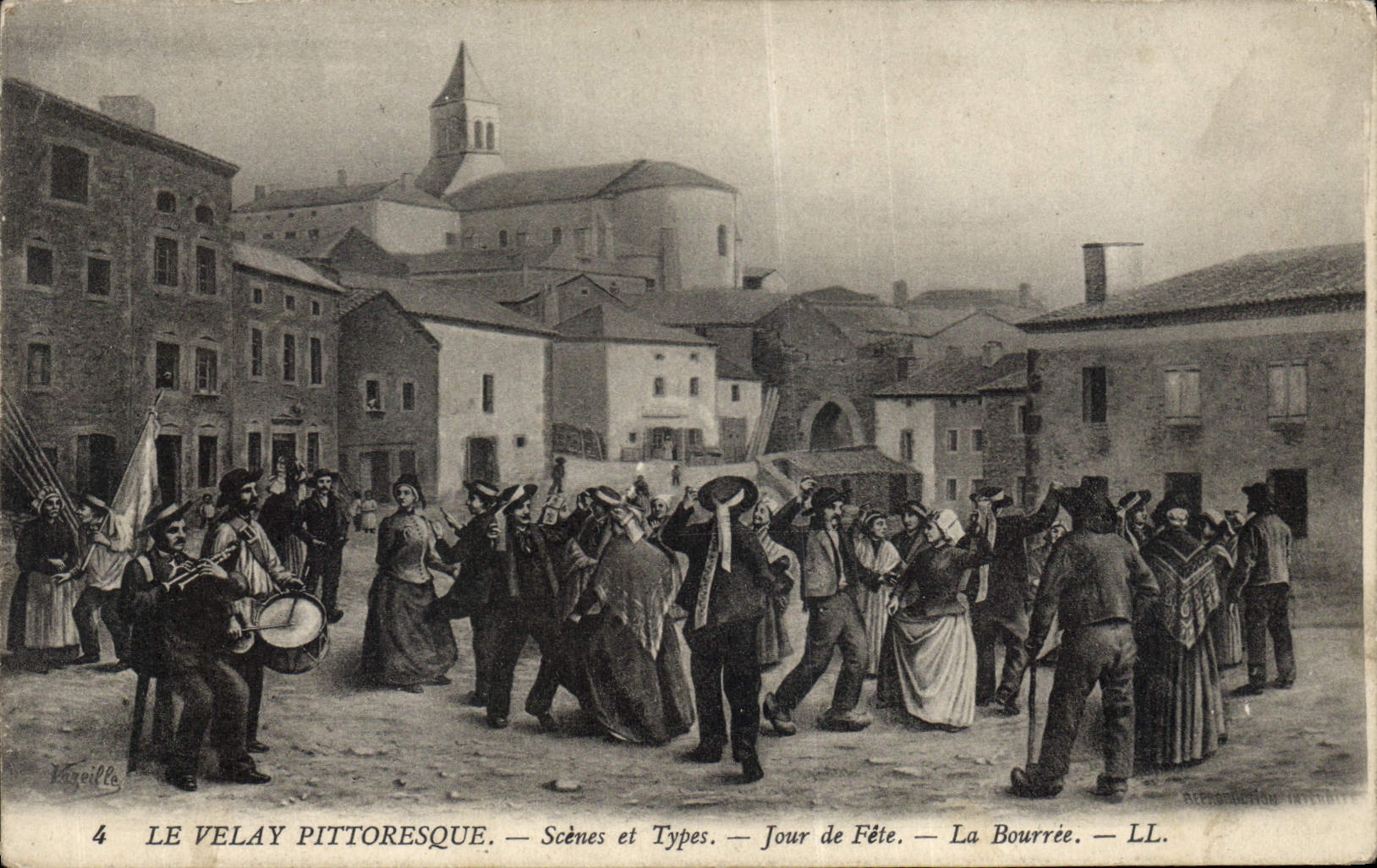 CPA Folklore Le Velay Jour de fete La bourree