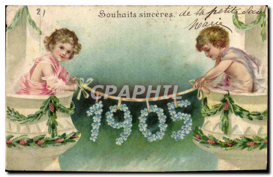 CPA Fantaisie Fleurs Enfants Annee 1905