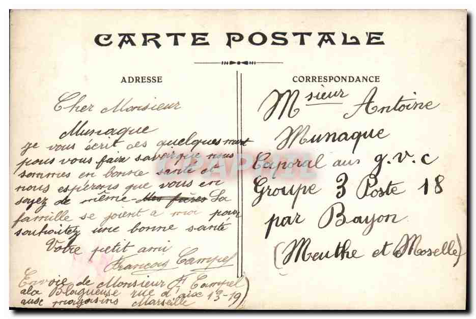 Portrait d'un jeune homme — carte postale personnalisée — François Campel — Rückseite