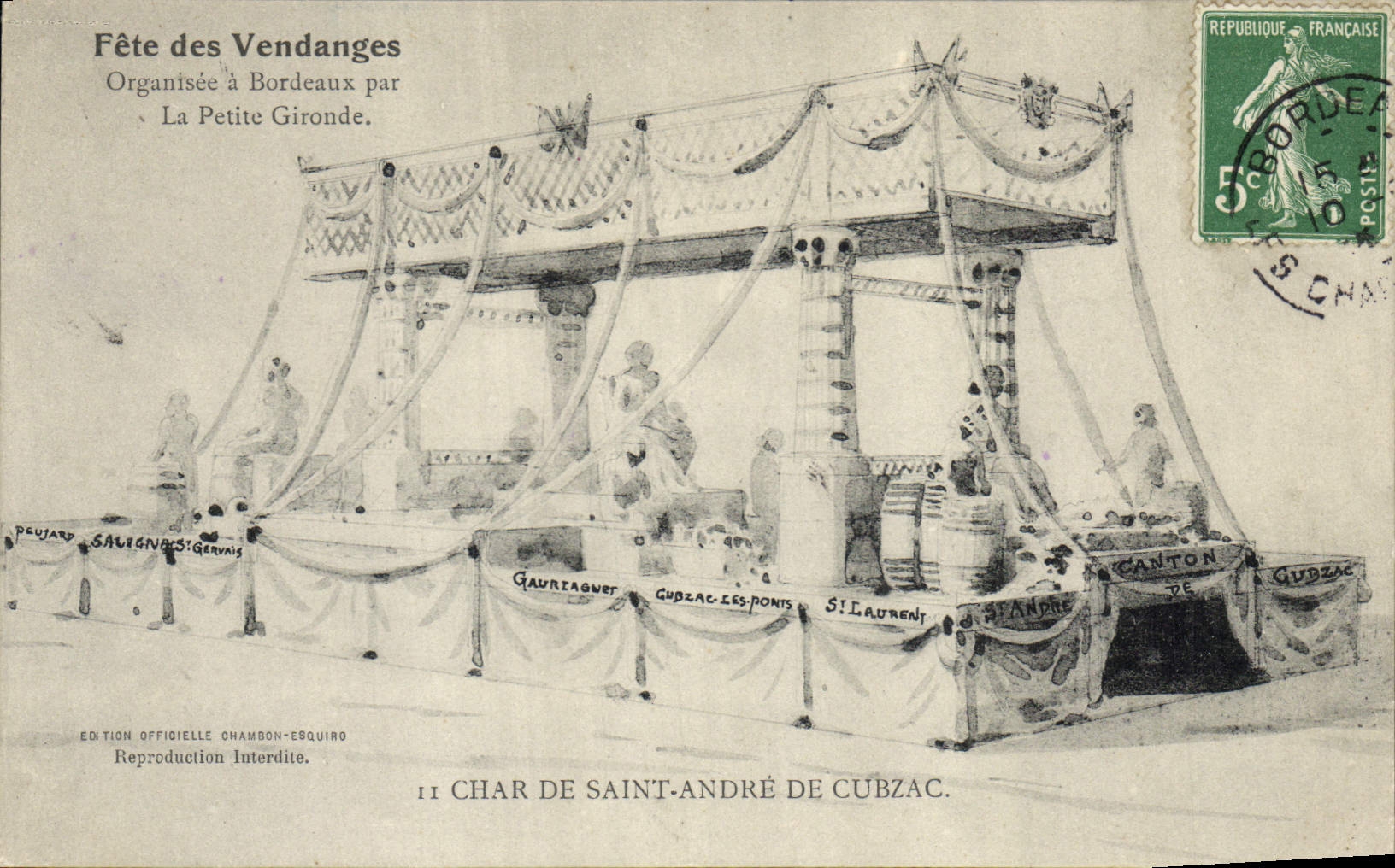 CPA Vin Fete des Vendanges Organisee a Bordeaux par La Petite Gironde Char de Saint Andre de Cubzac TOP
