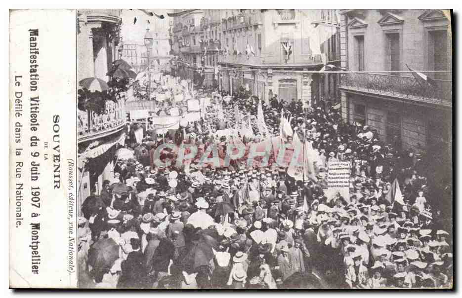 CPA Vin Vendanges Manifestation agricole du 9 juin 1907 a Montpellier Le defile dans la Rue Nationale