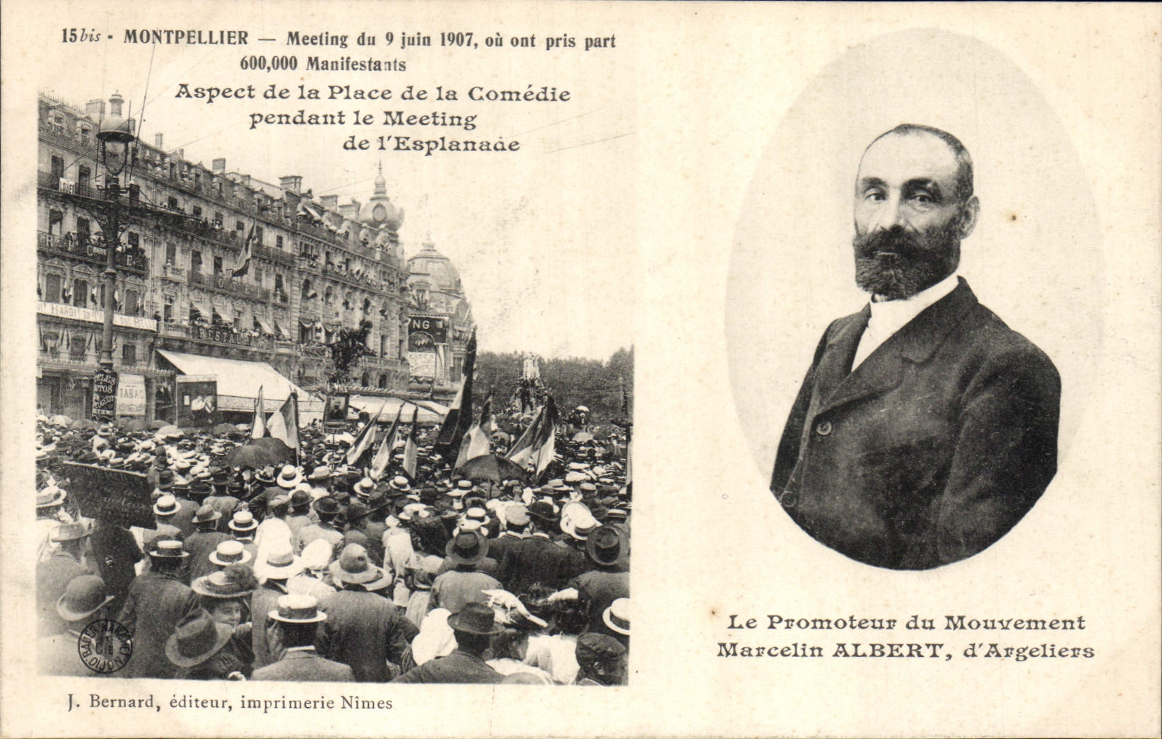 CPA Vin Vendanges Montpellier Meeting du 9 juin 1907 Aspect de la Comedie pendant le meeting de l'esplanade Marcelin Albert d'Argeliers TOP 