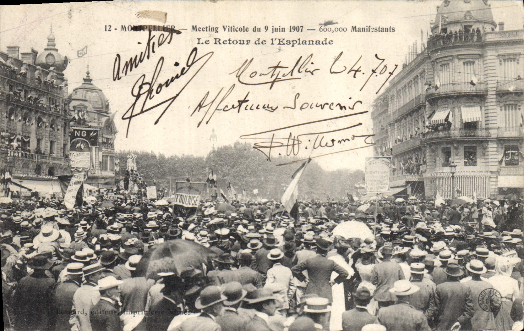 CPA Vin Vendanges Montpellier Meeting viticole du 9 juin 1907 Le retour de l'esplanade TOP