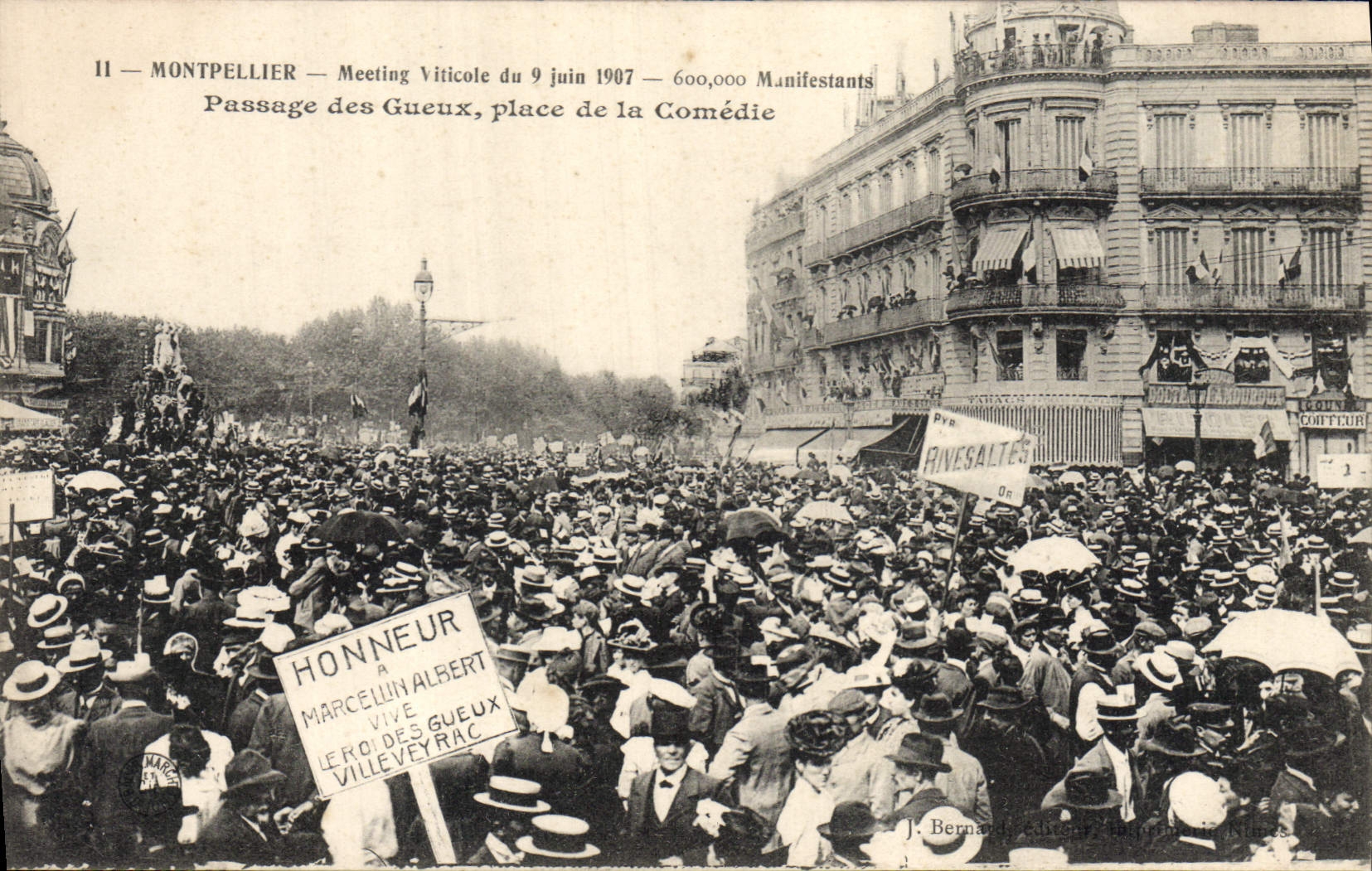CPA Vin Vendanges Montpellier Meeting viticole du 9 juin 1907 Passage des Gueux Place de la Comedie TOP