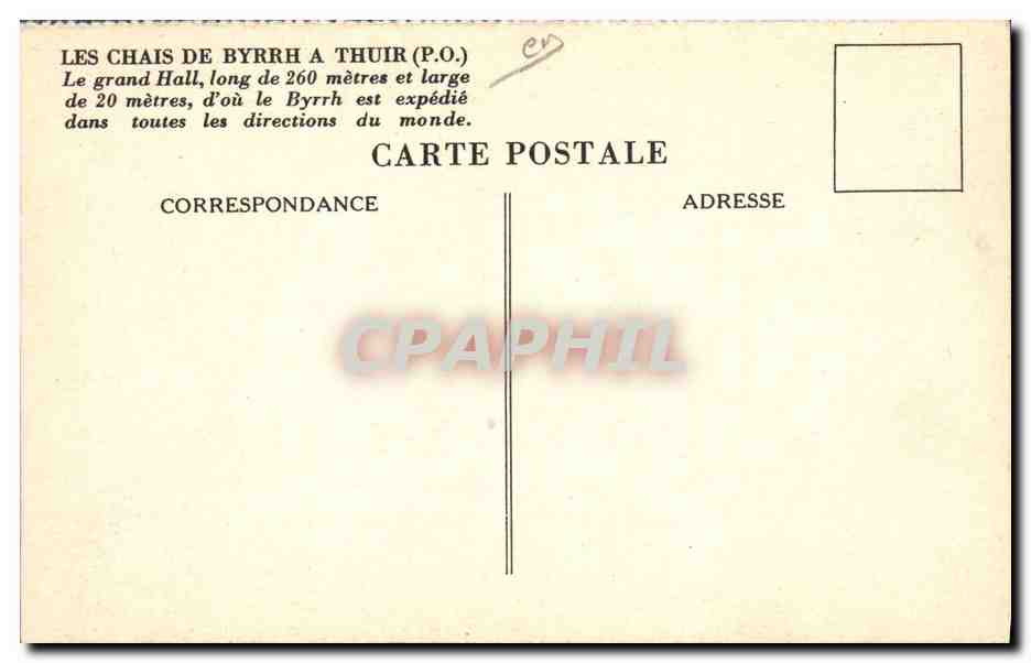 CPA Publicite Chais de Byrrh a Thuir Le grand hall — Verso