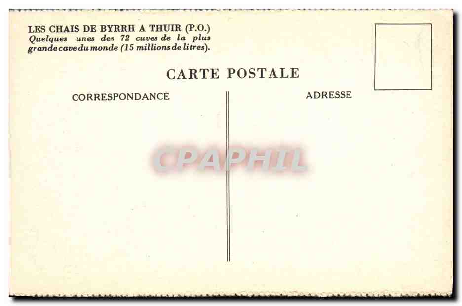 CPA Publicite Chais de Byrrh a Thuir Cuves — Verso