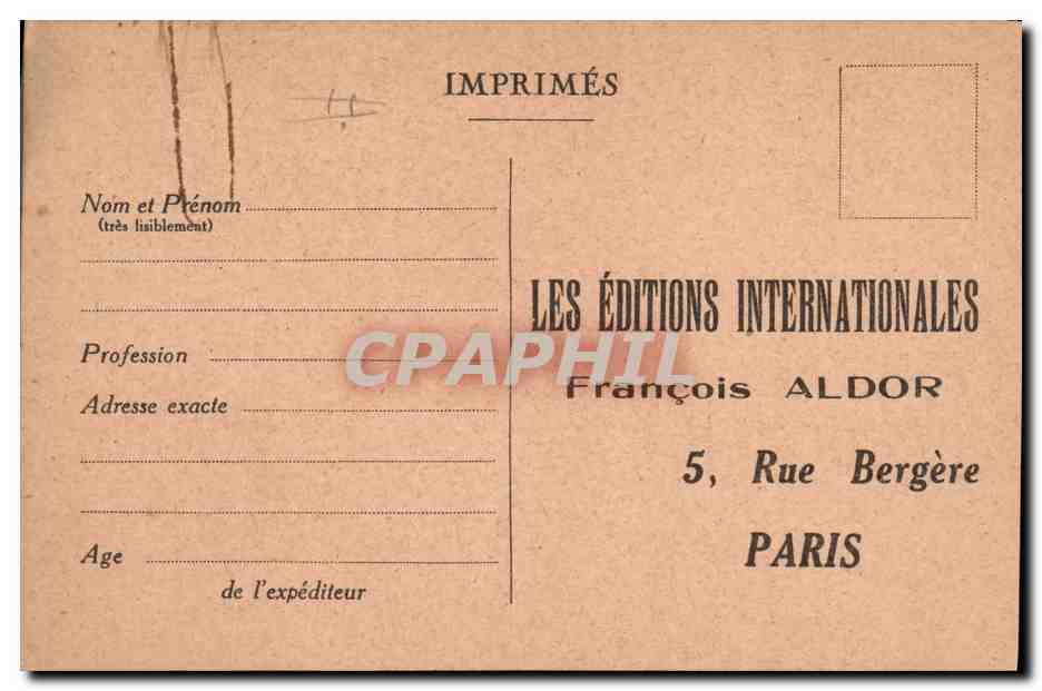CPA Publicite Editions Internationales Francois Aldor Rue Bergere Paris — Back