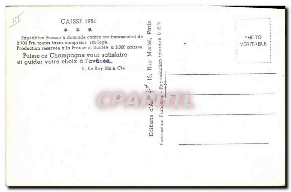 CPA Publicite Champagne Le Roy Fils Tours sur Marne France — Verso