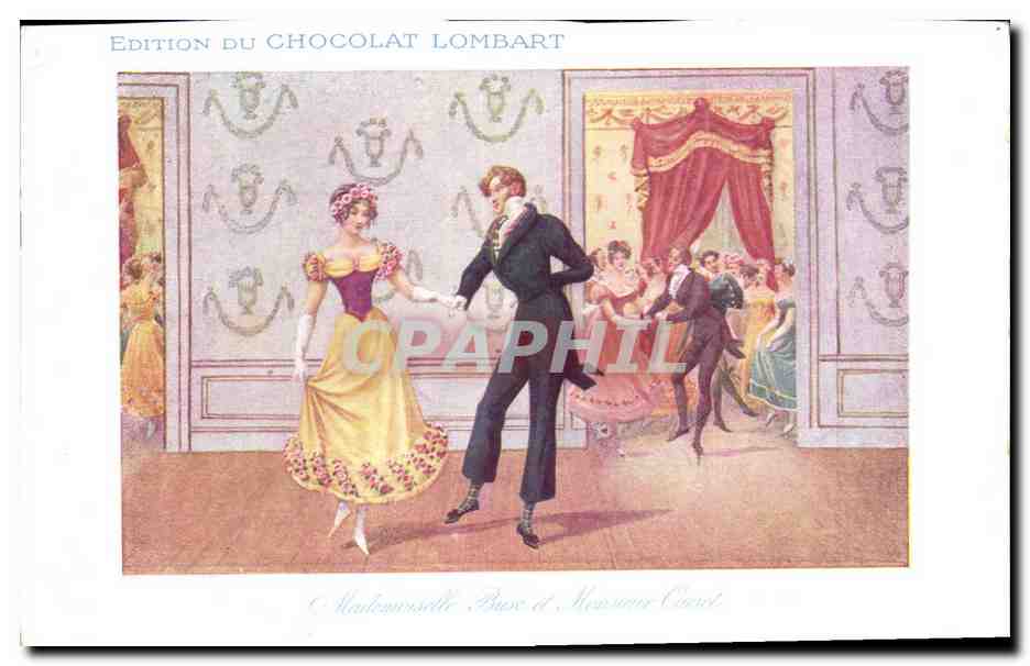 CPA Publicite Chocolat Lombart Mademoiselle Busc et Monsieur Corset