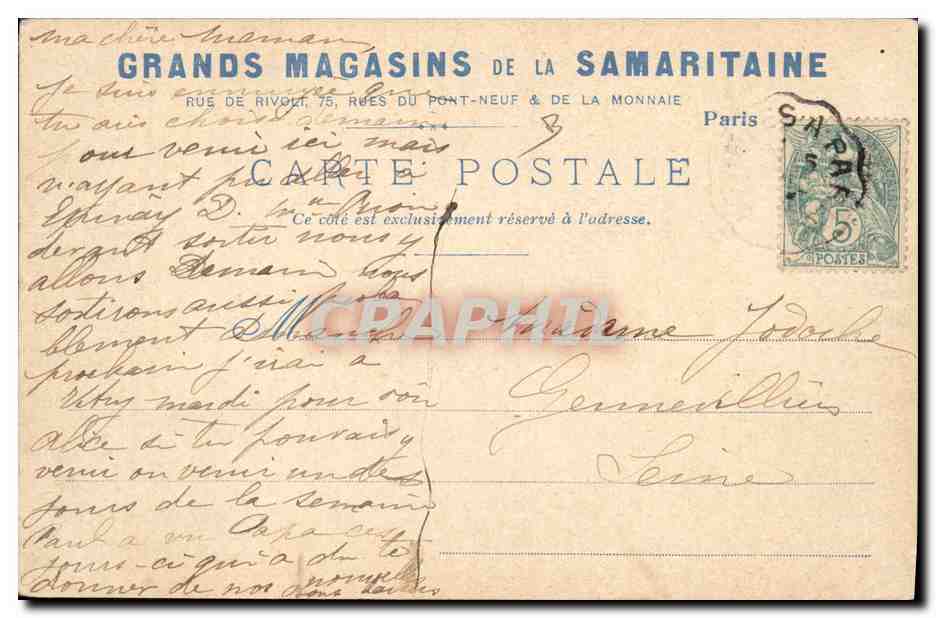 CPA Publicite Grands Magasins de la Samaritaine Dupre Les faucheurs de Luzerne Musee du Luxembourg — Verso