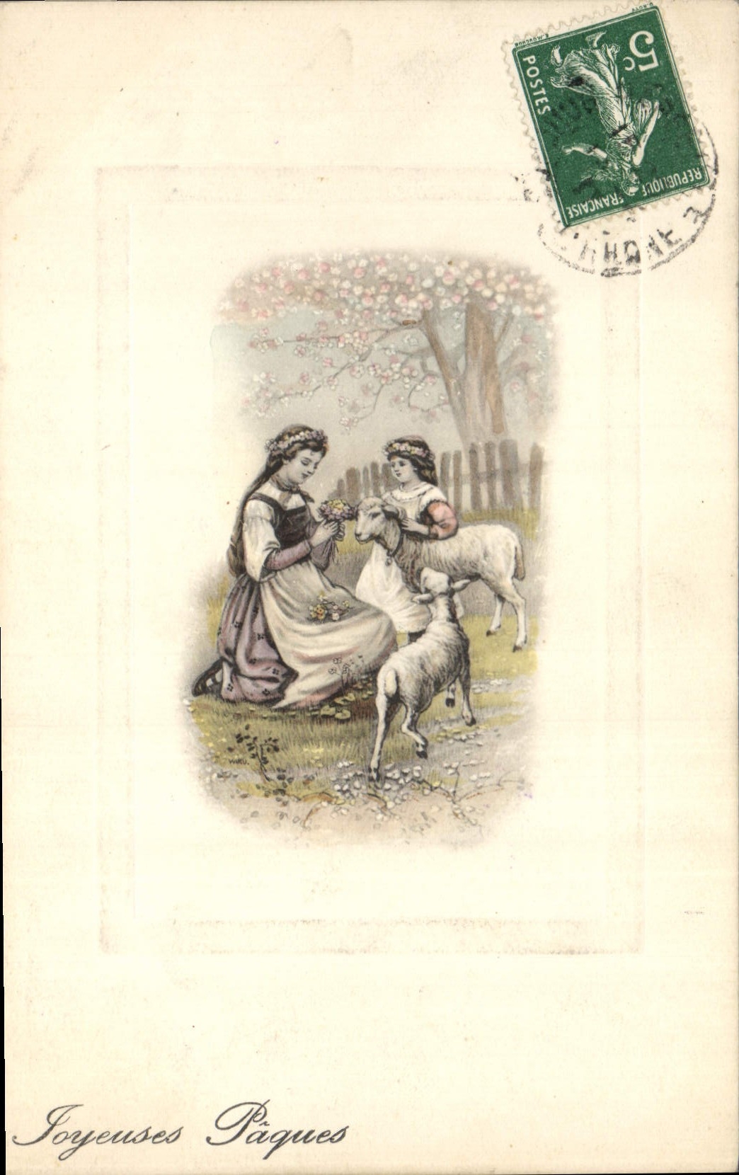 CPA Fantaisie Enfants Agneaux