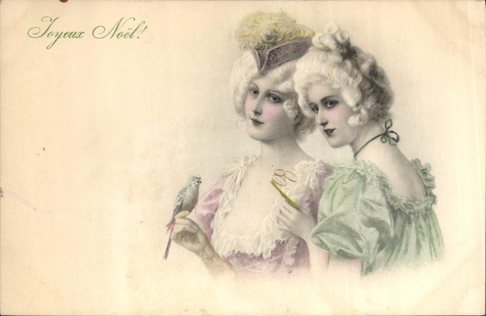 Deux jeunes femmes en costume d'époque — Joyeux Noël — M. M. Vienne, Nunk