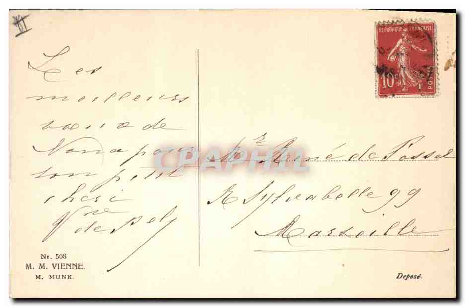 Femme et enfant avec agneau — scène de Pâques — éditeur M. M. Vienne, n° 508 — Achterkant
