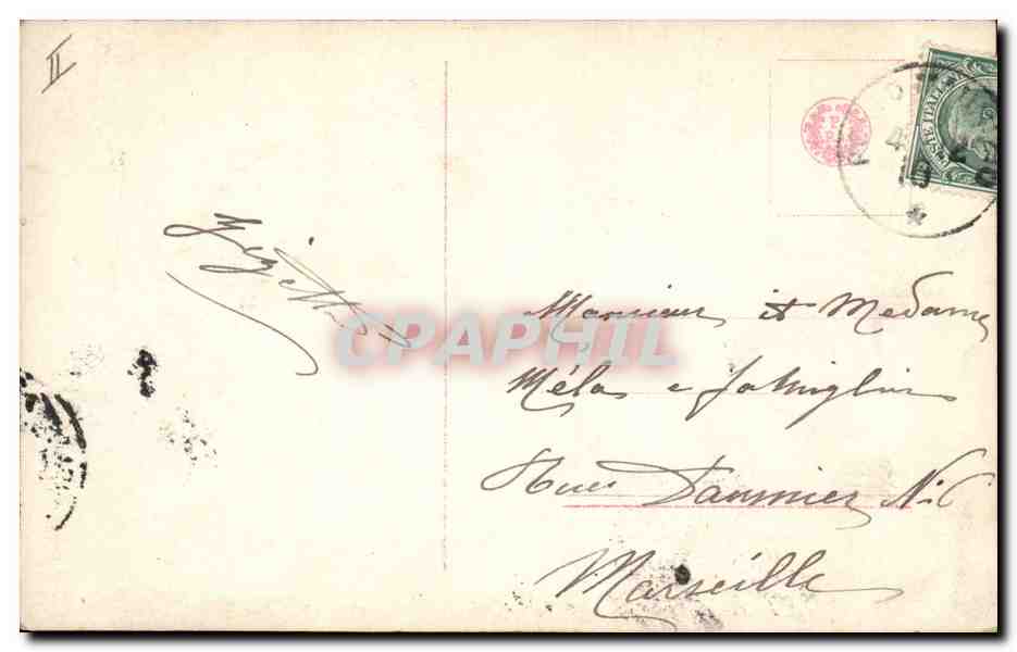 Jeune femme avec deux chats — scène intérieure — éditeur R, n° 3356/5 — Verso