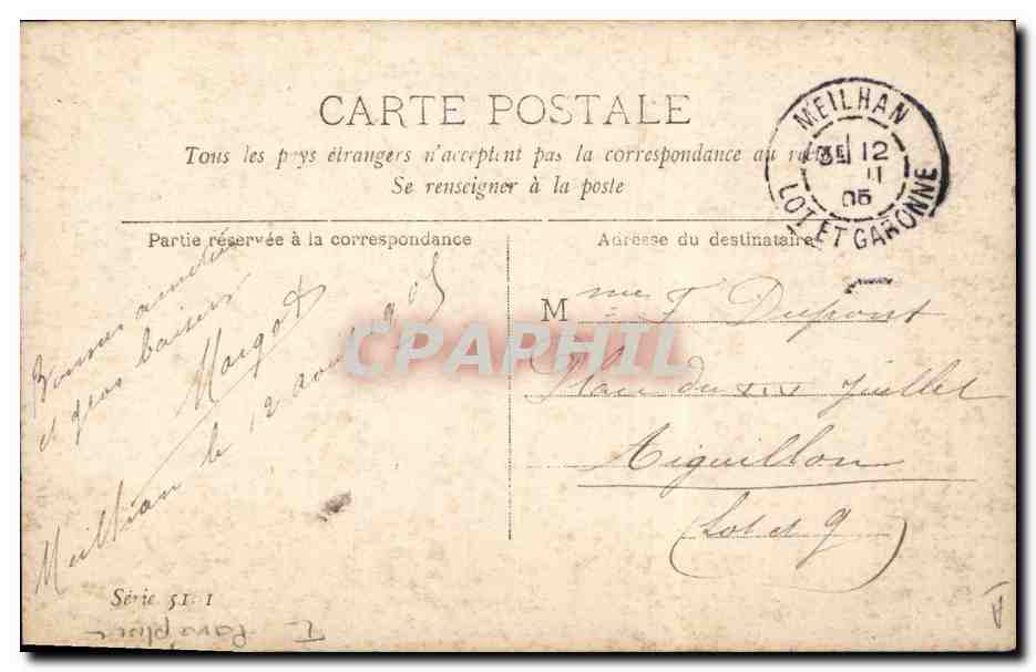 Femme en robe jaune à motif soleil — avec parapluie rose — éditée par Walery, Paris, n° 107 — Verso