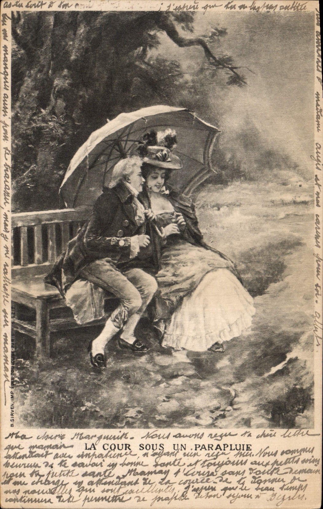 CPA Fantaisie Femme La cour sous un parapluie