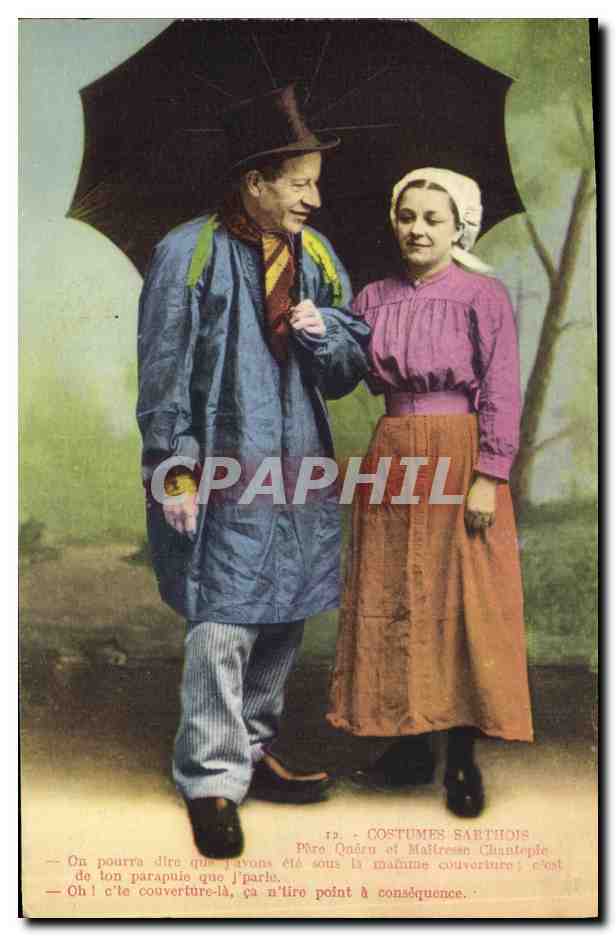 Costumes Sartois — Père Quénin et Maîtresse Chantepie — Imp. Phot. A. Dolbeau, G. rue Auvray - Le Mans