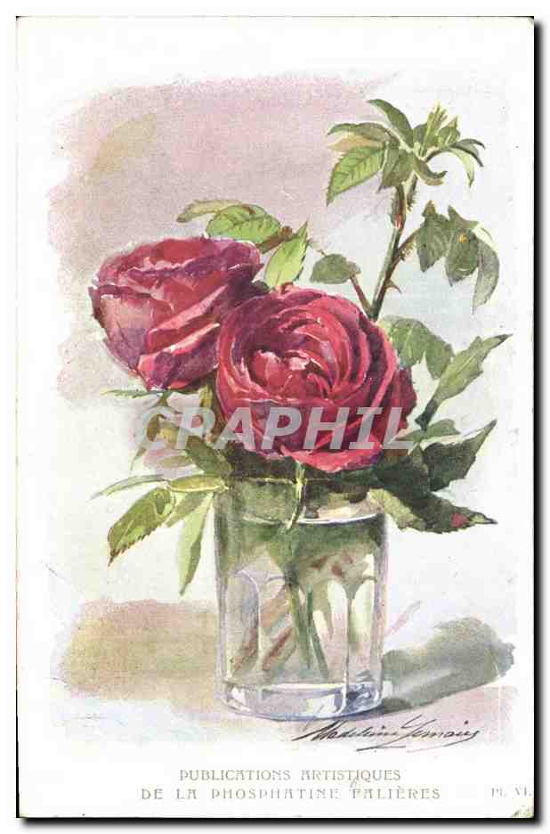 Deux roses rouges — dans un vase — Publications Artistiques de la Phosphatine Falières, Pl. VI