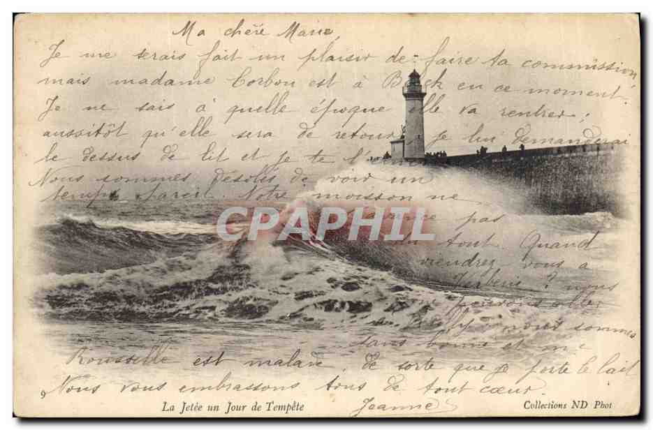 CPA Phare La jetee un jour de tempete