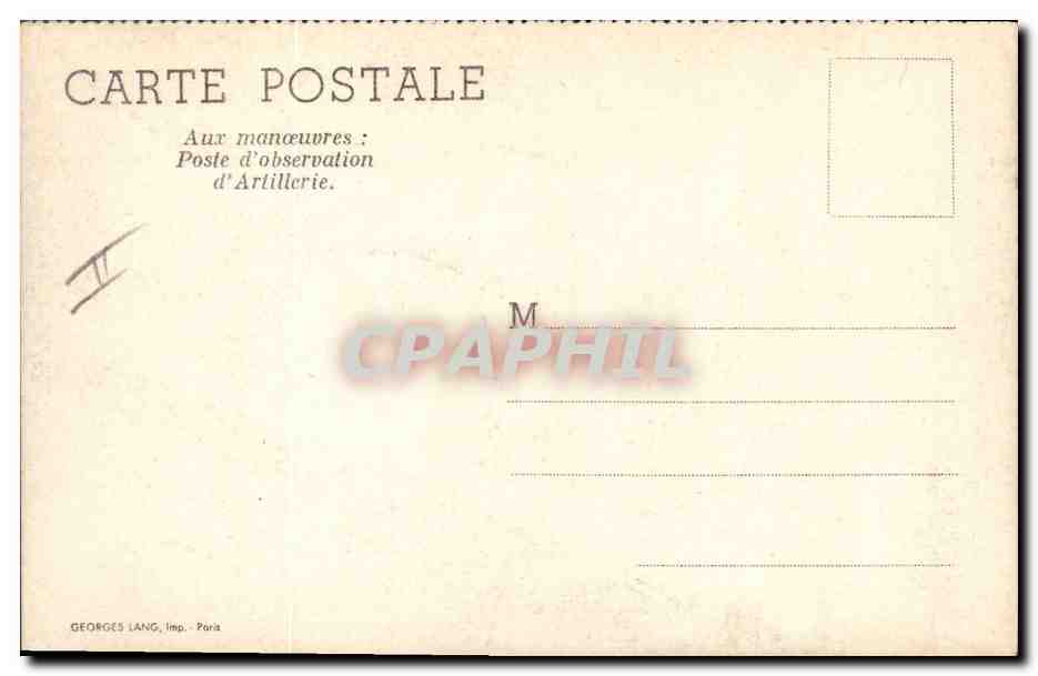 CPM Militaria Aux manoeuvres Poste d'observation d'artillerie — Rückseite